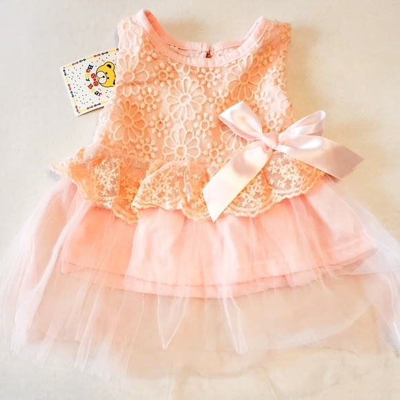 Light Pink Baby Girl Dress with Lace and Tulle - Picture 1 of 4